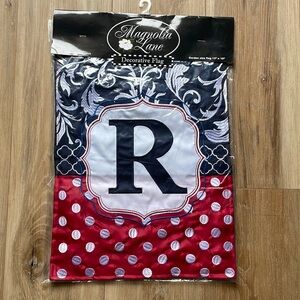 Monogram “R” Garden Flag Red White and Blue